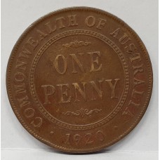 AUSTRALIA 1920 . ONE 1 PENNY . VARIETY . DOUBLE DOT TYPE . INDIAN DIE